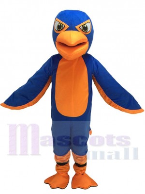 Costume de mascotte bleu royal et orange faucon amical