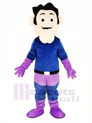 Super héros dans Violet et Bleu Manteau Mascotte Costume Gens