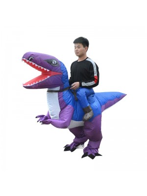 Bleu et Violet Velociraptor Dinosaure Porter moi Balade sur Gonflable Costume pour Adulte