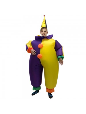 Pitre dans Violet et Jaune Gonflable Costume Halloween Noël Combinaison pour Adulte