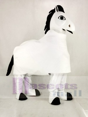 blanc 2 La personne Cheval Mascotte Costume Dessin animé