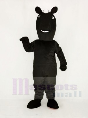 Réaliste Noir Mustang Cheval Mascotte Costume École