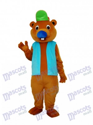 Castor avec une chemise bleue Mascotte Costume adulte Animal