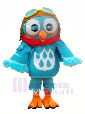 Bleu Hibou avec Des lunettes Mascotte Les costumes Animal