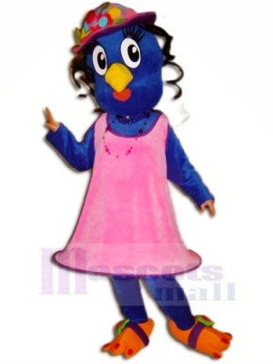 Bleu Oiseau avec Rose Robe Mascotte Les costumes Animal