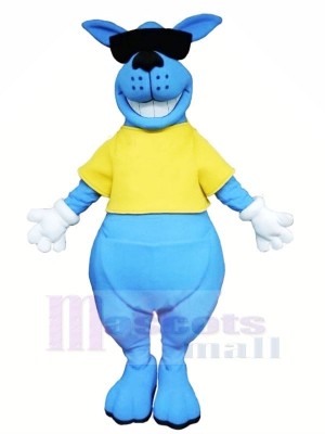 Souriant Bleu Kangourou Mascotte Les costumes Animal