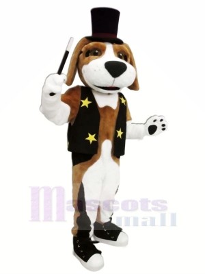 marron et blanc Chien avec Noir Chapeau Mascotte Les costumes Animal