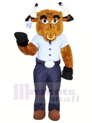 Fort Taureau avec Bleu T-shirt MascotteLes costumes Animal