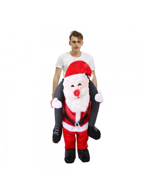 Souriant Père Noël Claus Porter moi Balade sur Halloween Noël Costume pour Adulte/enfant