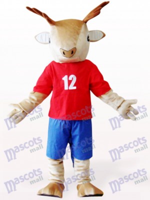 Déguisement de mascotte en peluche de cerf brun en costume rouge