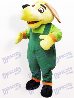 Costume de mascotte adulte en peluche chien vert et jaune