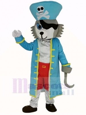 Pirate Loup dans Bleu Manteau Mascotte Costume Animal