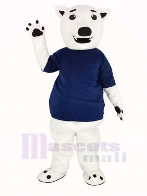 blanc Ours avec Bleu T-shirt Mascotte Costume