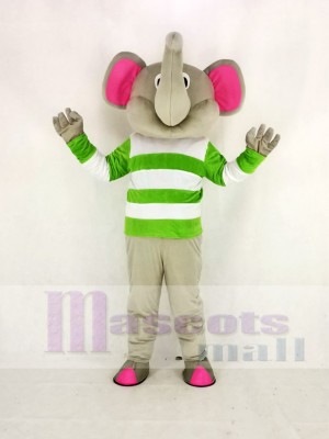 gris l'éléphant avec vert et blanc Tissu Mascotte Costume Dessin animé
