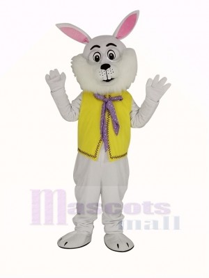 blanc Pâques lapin dans Jaune Gilet Mascotte Costume