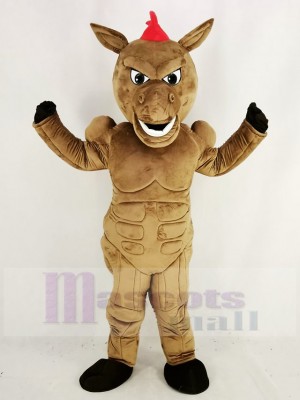 marron Muscle Puissance Cheval Mascotte Costume Animal