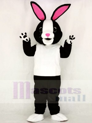 Noir et blanc lapin avec Rose Oreilles Mascotte Costume École