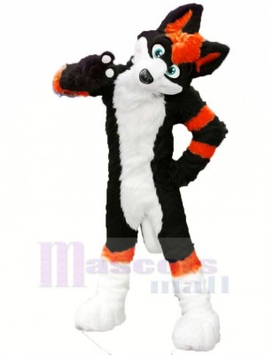 Noir et Orange Rauque Chien Fursuit Mascotte Costume Dessin animé