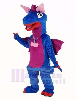 Bleu Dragon avec Violet Ailes Mascotte Costume Animal