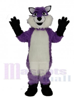 Violet Chien husky avec Longue Cheveux Mascotte Costume