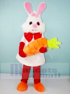 blanc lapin avec Carotte Mascotte Les costumes Dessin animé