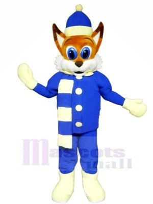 marron Renard avec Bleu Costume Mascotte Les costumes Dessin animé