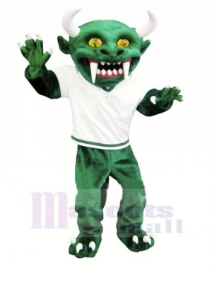 vert Diable avec Longue Les dents Mascotte Costume Dessin animé
