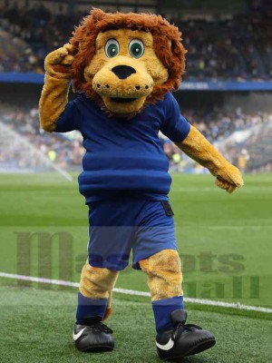 Lion jaune Mascotte Costume Animal en maillot bleu