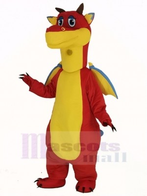 rouge Dragon avec Bleu Ailes Mascotte Costume Animal