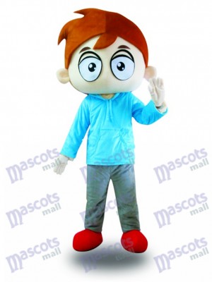Blue Shirt Big Eyes Boy Costume de mascotte