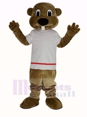 Alex la Castor dans blanc T-shirt Mascotte Costume Animal