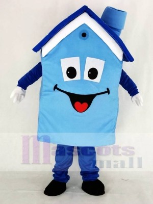 Réaliste Bleu Maison Mascotte Costume École