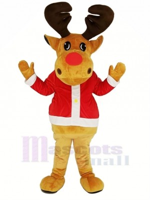 marron Renne avec rouge Manteau Mascotte Costume Noël