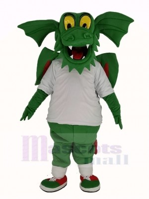 Foncé vert Dragon avec blanc T-shirt Mascotte Costume
