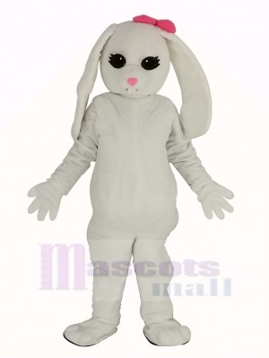 blanc lapin avec Rose Arc Mascotte Costume