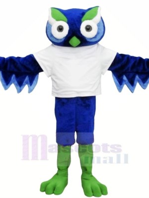 Mignonne Bleu Hibou avec vert Sourcil Mascotte Les costumes Animal