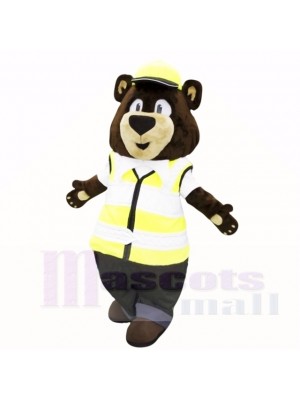 Costume de mascotte ours jaune avec chapeau jaune pour adulte