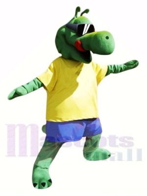 Cool Alligator avec Jaune T-shirt Mascotte Les costumes Animal