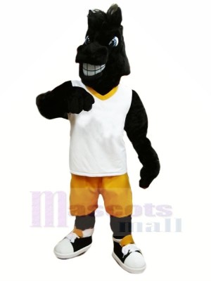sport Noir Cheval Mascotte Les costumes Dessin animé