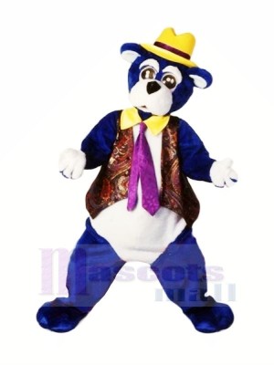 Bleu Ours avec Jaune Chapeau Mascotte Les costumes Dessin animé