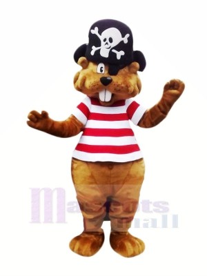 Pirate marron Castor Mascotte Costume Dessin animé