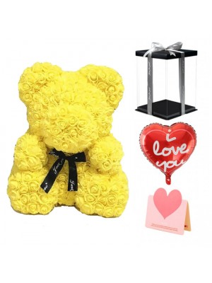 Une rose jaune Ours en peluche Fleur Ours Meilleur cadeau pour la fête des mères, la Saint-Valentin, les anniversaires, les mariages et les anniversaires