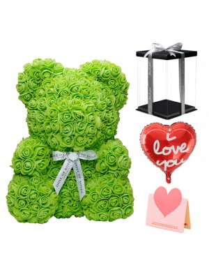 Rose verte Ours en peluche Fleur Ours Meilleur cadeau pour la fête des mères, la Saint-Valentin, les anniversaires, les mariages et les anniversaires