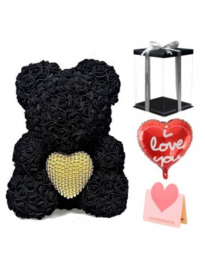 Noir Ours en peluche rose Fleur Ours avec Coeur de perle Meilleur cadeau pour la fête des mères, la Saint-Valentin, les anniversaires, les mariages et les anniversaires