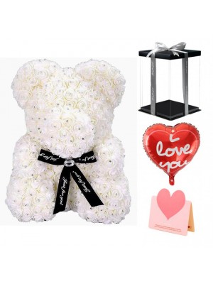 diamant blanc Ours en peluche rose Fleur Ours Meilleur cadeau pour la fête des mères, la Saint-Valentin, les anniversaires, les mariages et les anniversaires