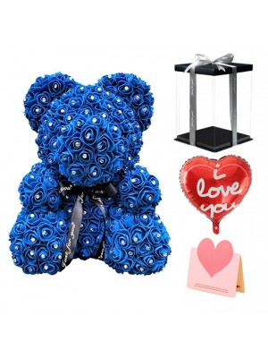 diamant Bleu royal Ours en peluche rose Fleur Ours Meilleur cadeau pour la fête des mères, la Saint-Valentin, les anniversaires, les mariages et les anniversaires