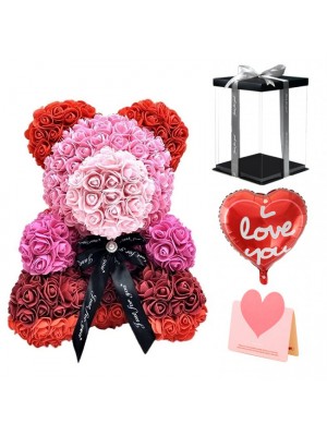 Exclusif arc-en-ciel Ours en peluche rose Fleur Ours Meilleur cadeau pour la fête des mères, la Saint-Valentin, les anniversaires, les mariages et les anniversaires