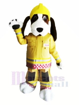 Feu Brigade Chien avec Jaune Chapeau Mascotte Les costumes