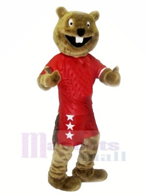 marron Castor avec rouge Costume Mascotte Les costumes Pas cher