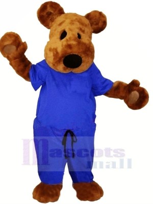 marron Nounours Ours avec Bleu Costume Mascotte Les costumes Animal